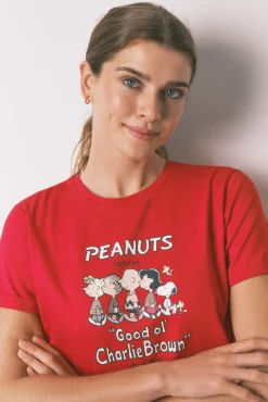 Pijama longo 100% algodão estampado xadrez vermelho Snoopy