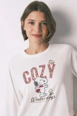 Pijama longo 100% algodão estampado xadrez Snoopy