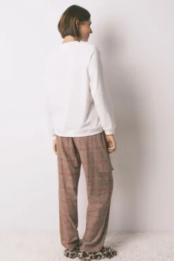 Pijama longo 100% algodão estampado xadrez Snoopy