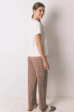 Pijama longo 100% algodão estampado xadrez Snoopy