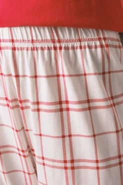 Pijama longo 100% algodão xadrez vermelho Snoopy