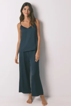 Pijama longo de cetim azul