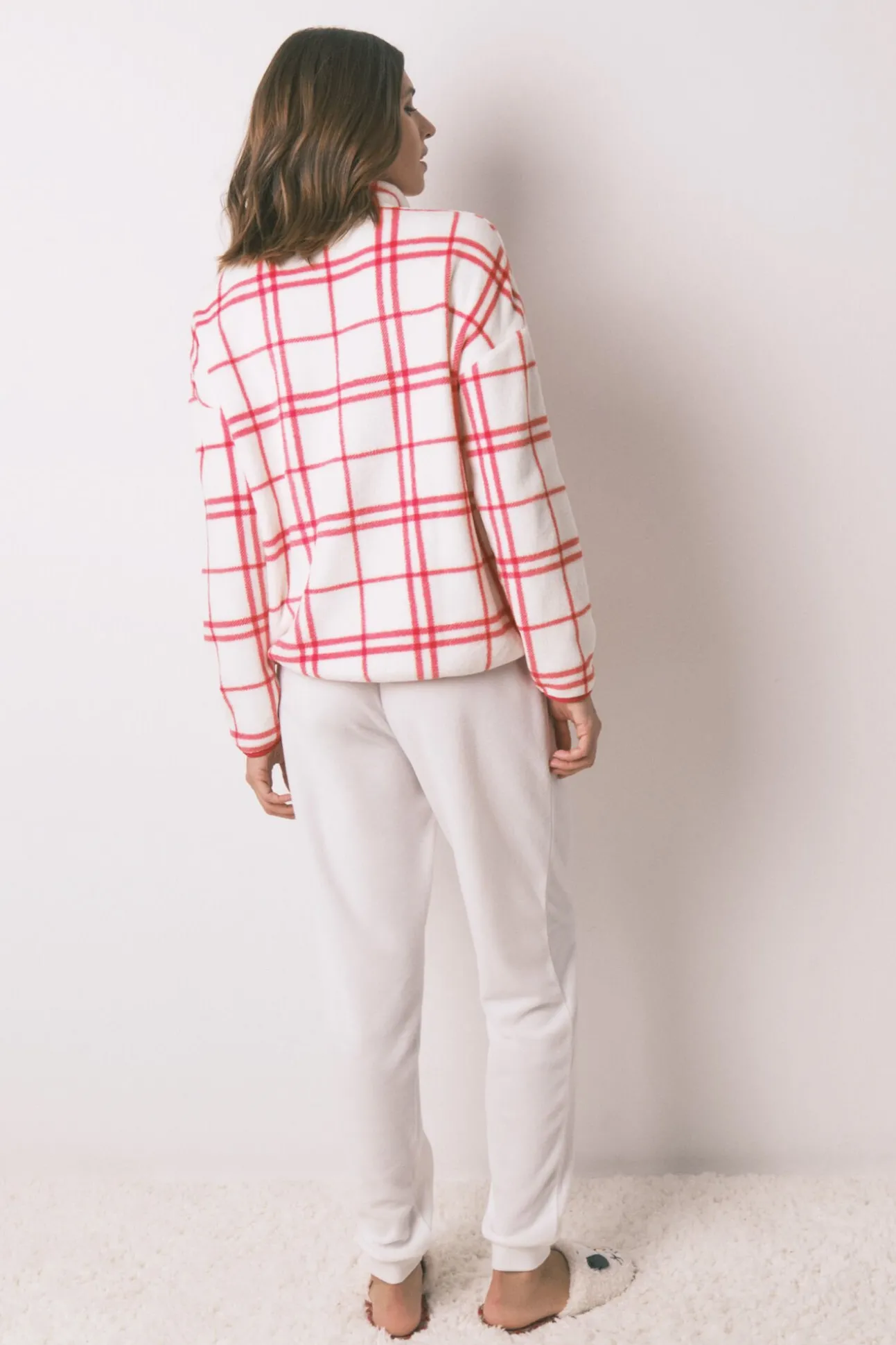 Pijama longo de lã xadrez branco Mafalda