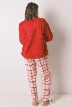 Pijama longo de lã xadrez vermelho Snoopy