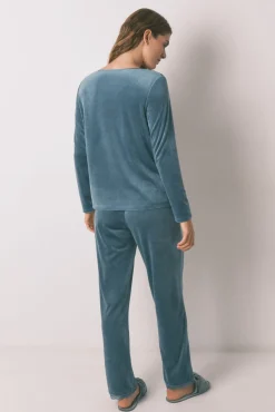 Pijama longo de veludo verde