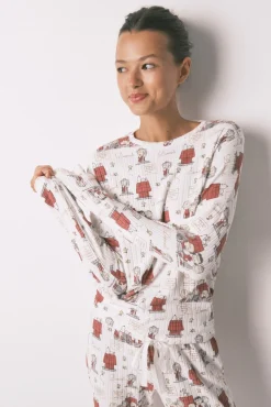 Pijama longo em canelada extrassuave branco do Snoopy