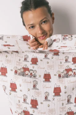 Pijama longo em canelada extrassuave branco do Snoopy