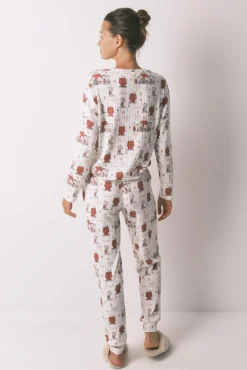 Pijama longo em canelada extrassuave branco do Snoopy
