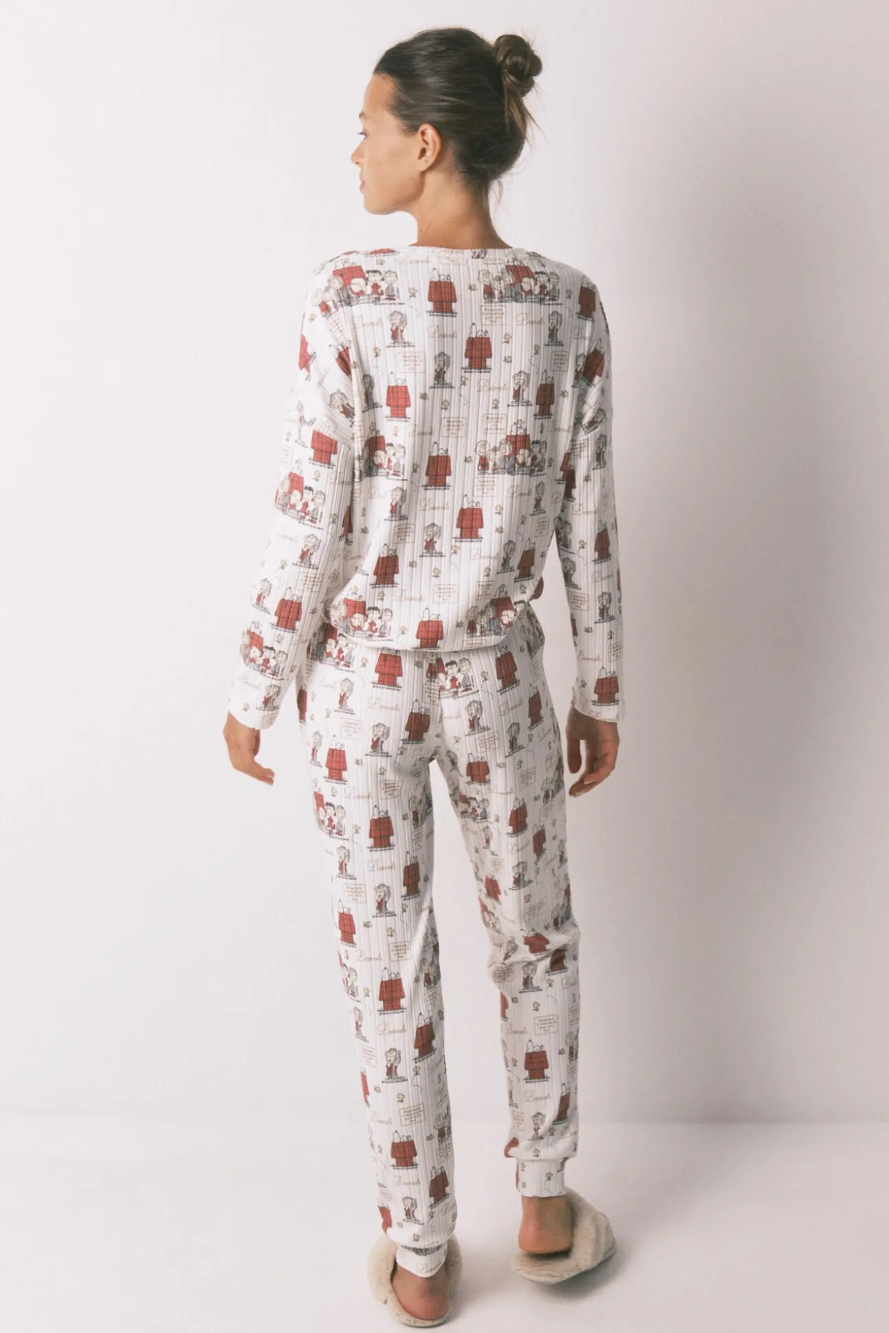 Pijama longo em canelada extrassuave branco do Snoopy