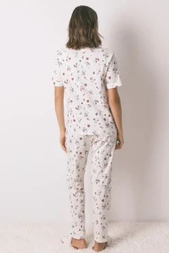 Pijama longo estilo camisa 100% algodão branco Snoopy