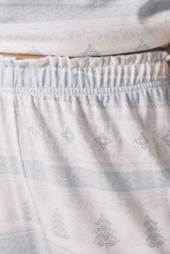Pijama pijama comprido de malha macia com bordas azuis