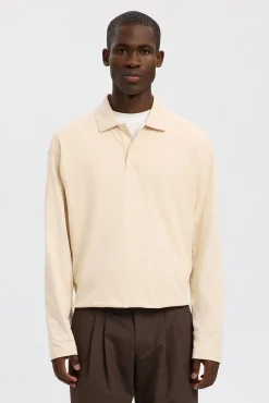 Polo jacquard de manga manga 100% algodão orgânico