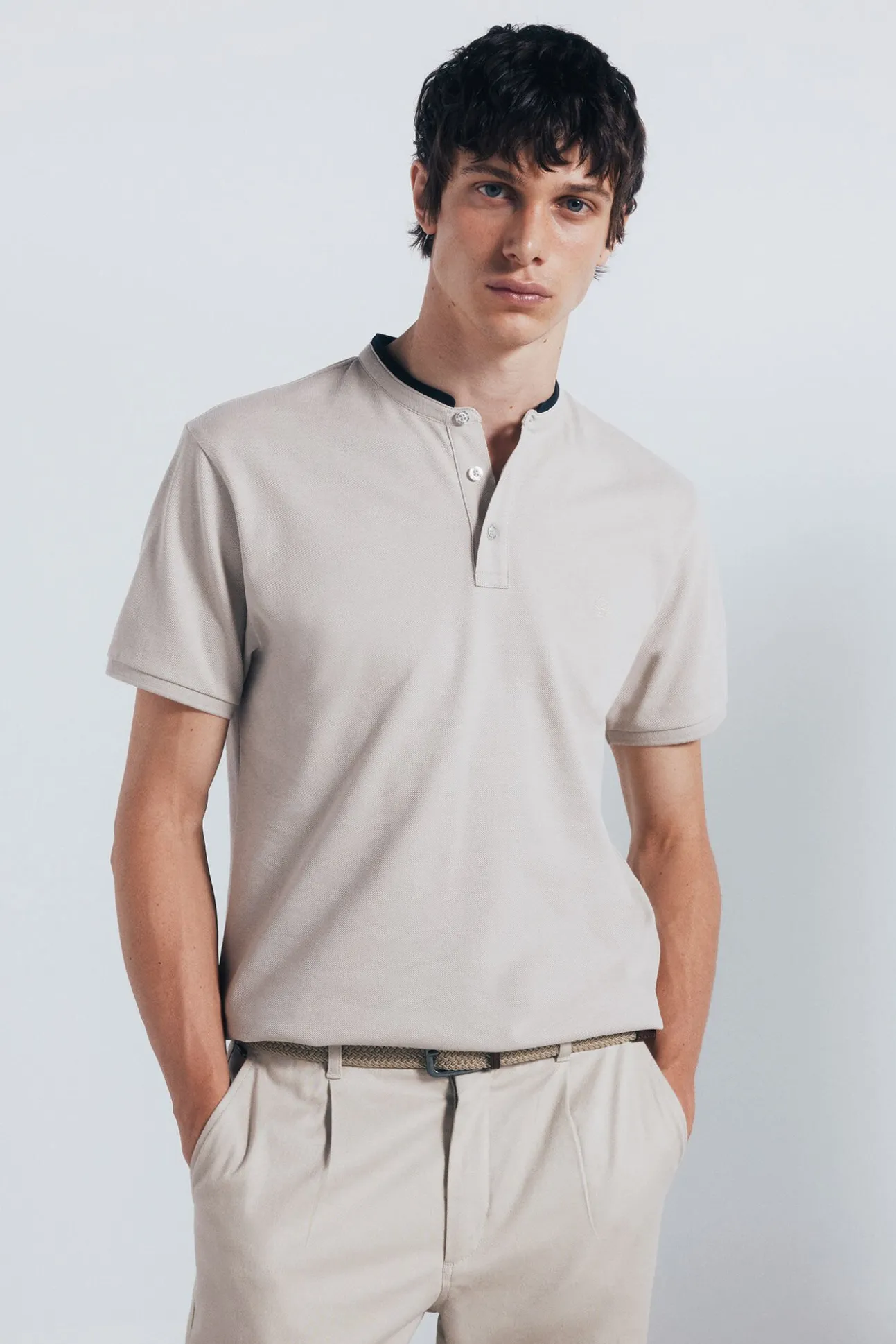 Polo piqué gola mao slim fit