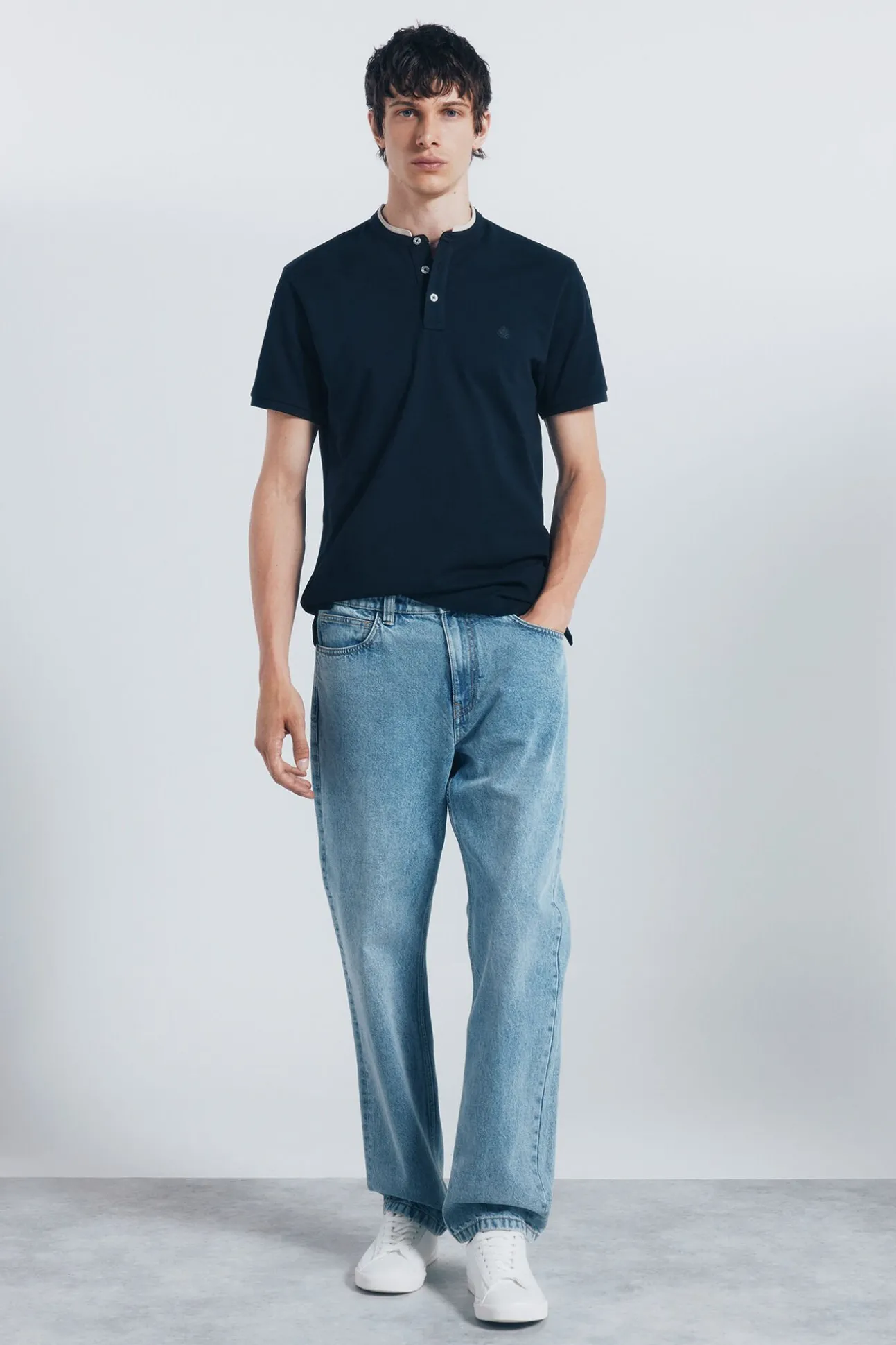 Polo piqué gola mao slim fit