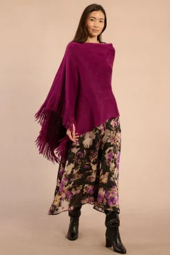 Poncho assimétrico com franjas