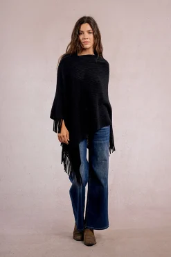 Poncho assimétrico com franjas