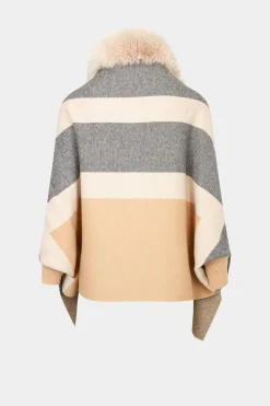 Poncho com detalhes em faux-fur