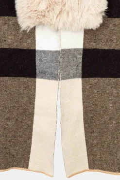 Poncho com detalhes em faux-fur