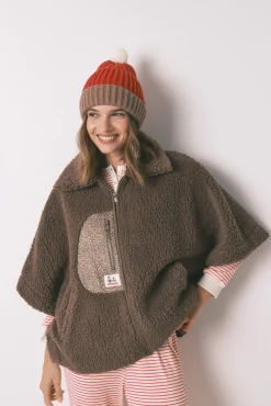 Poncho curto de robe de borrego marrom do Snoopy