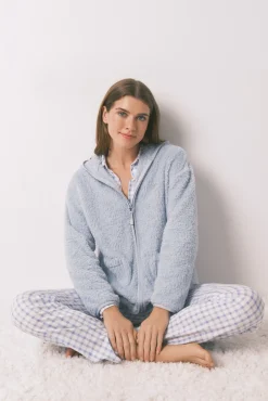 Robe curta de tecido de pelo azul lurex
