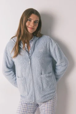 Robe curta de tecido de pelo azul lurex
