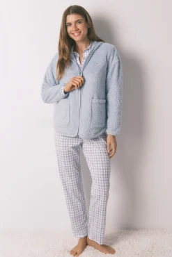 Robe curta de tecido de pelo azul lurex