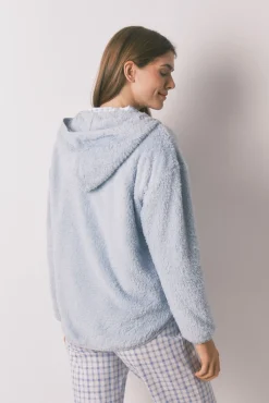 Robe curta de tecido de pelo azul lurex