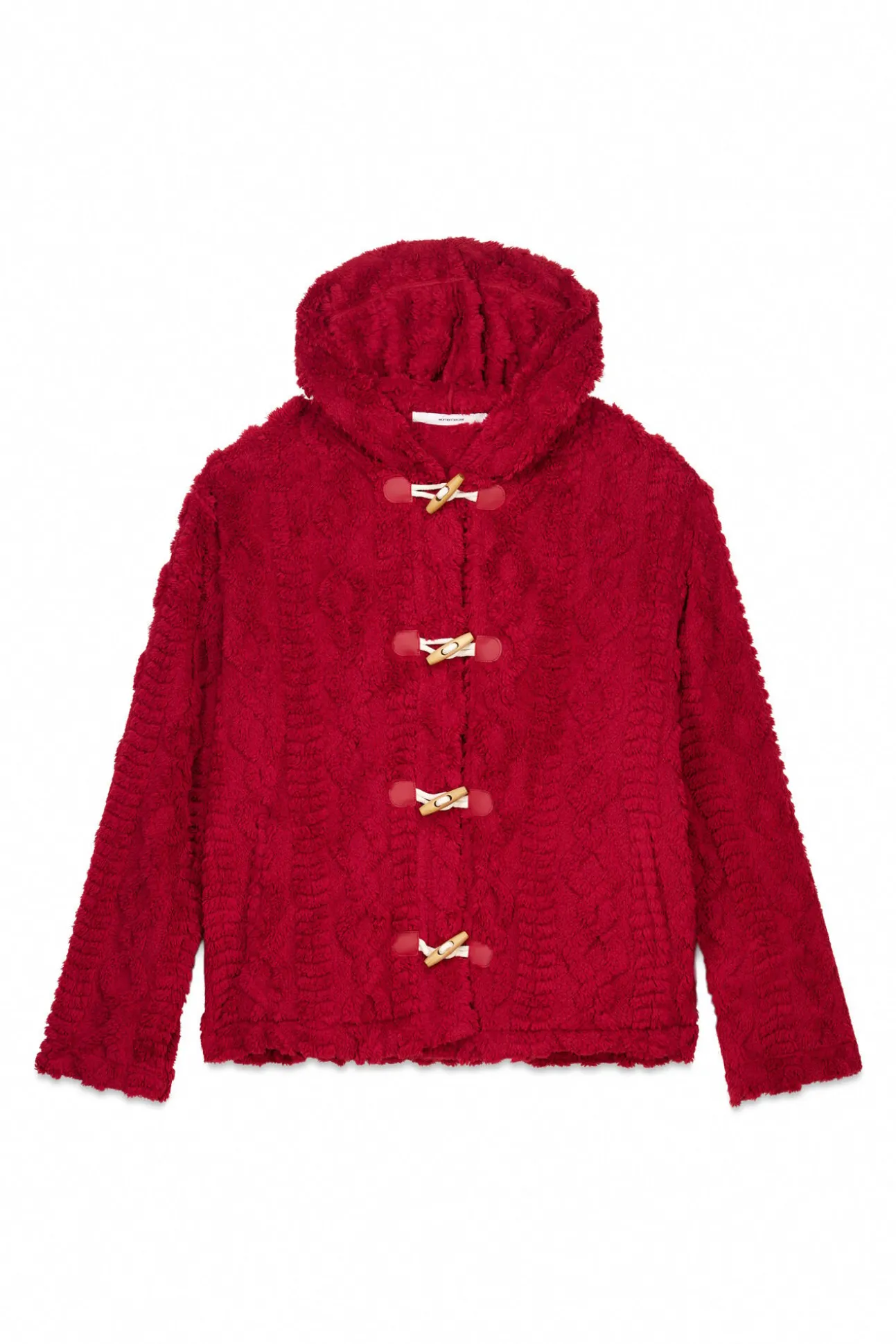 Robe curto polar com capuz suave vermelho