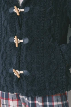 Robe curto polar com capuz suave azul