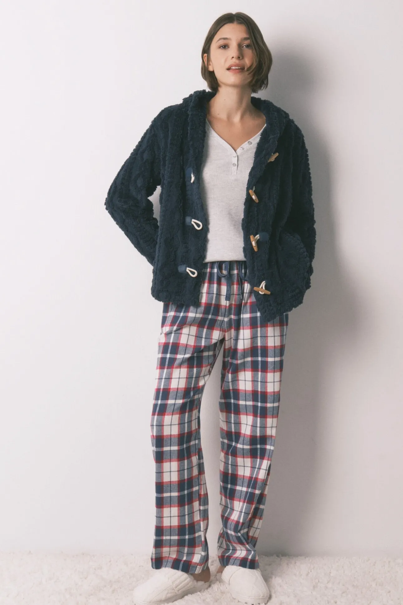 Robe curto polar com capuz suave azul