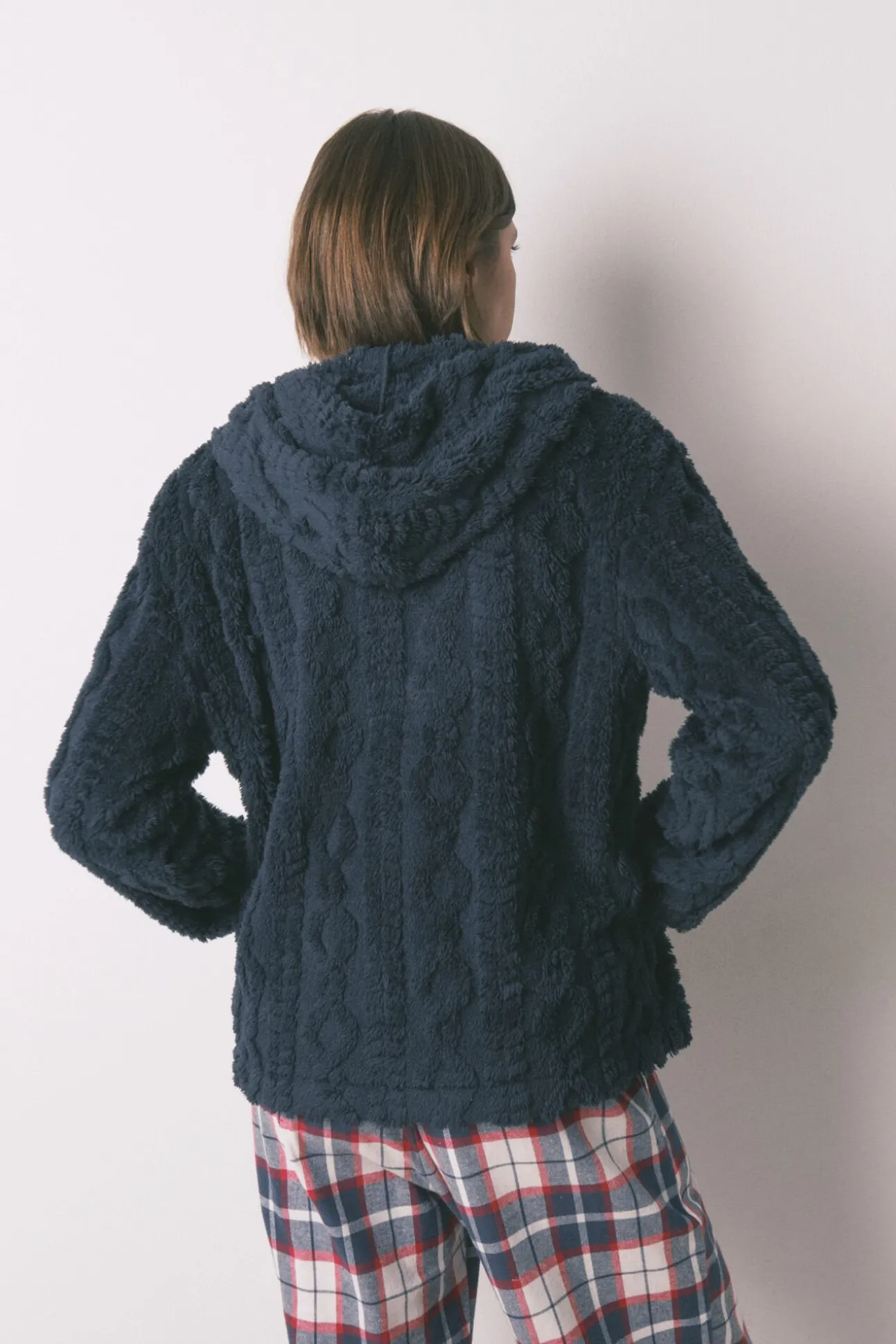 Robe curto polar com capuz suave azul