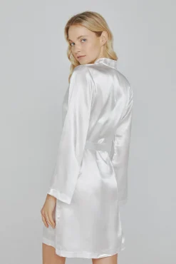 Robe de mulher Ivette Bridal curto de cetim em branco
