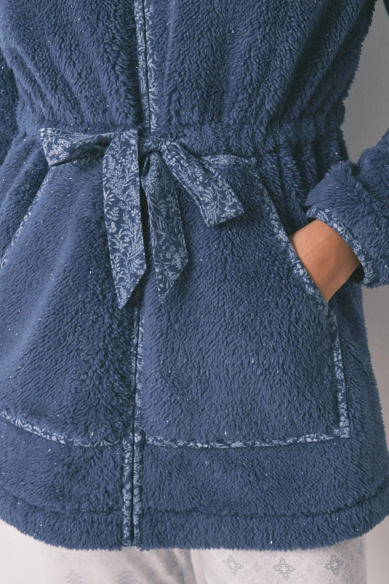Robe midi com capuz em polar lurex azul