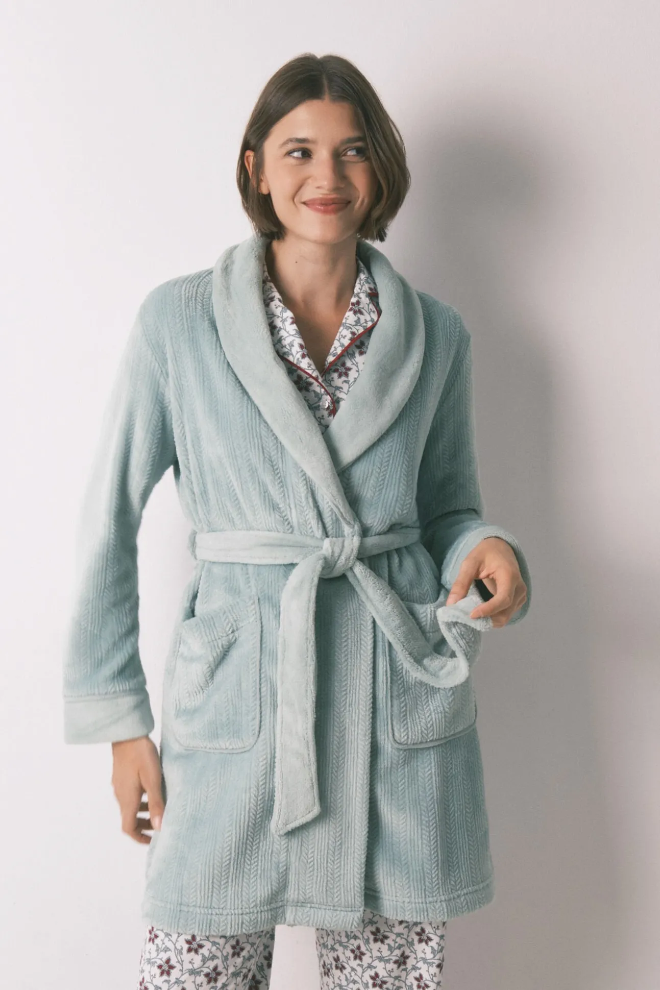 Robe midi cruzado de polar azul