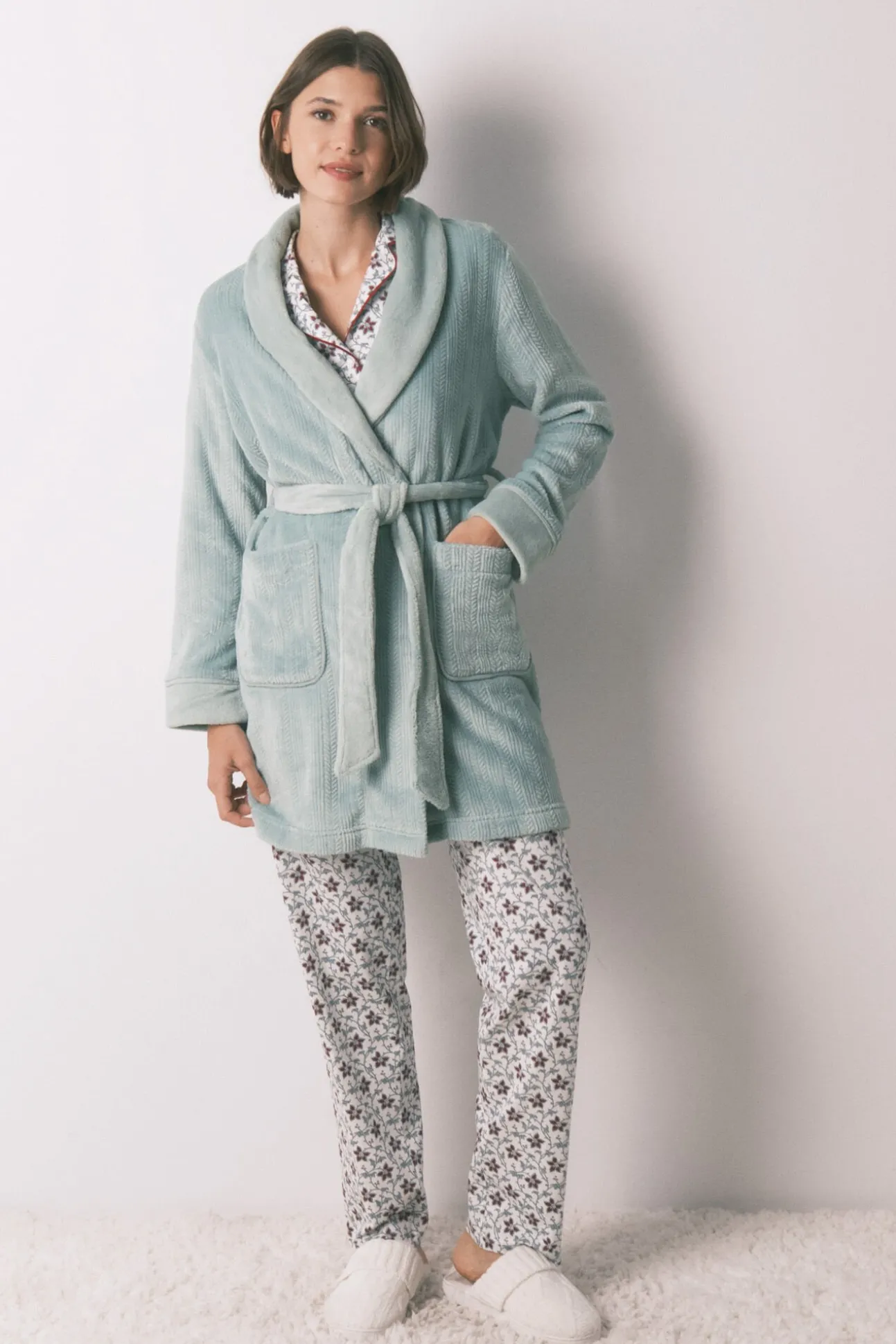 Robe midi cruzado de polar azul