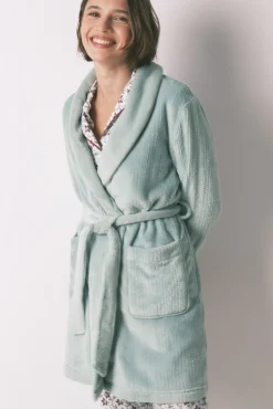 Robe midi cruzado de polar azul