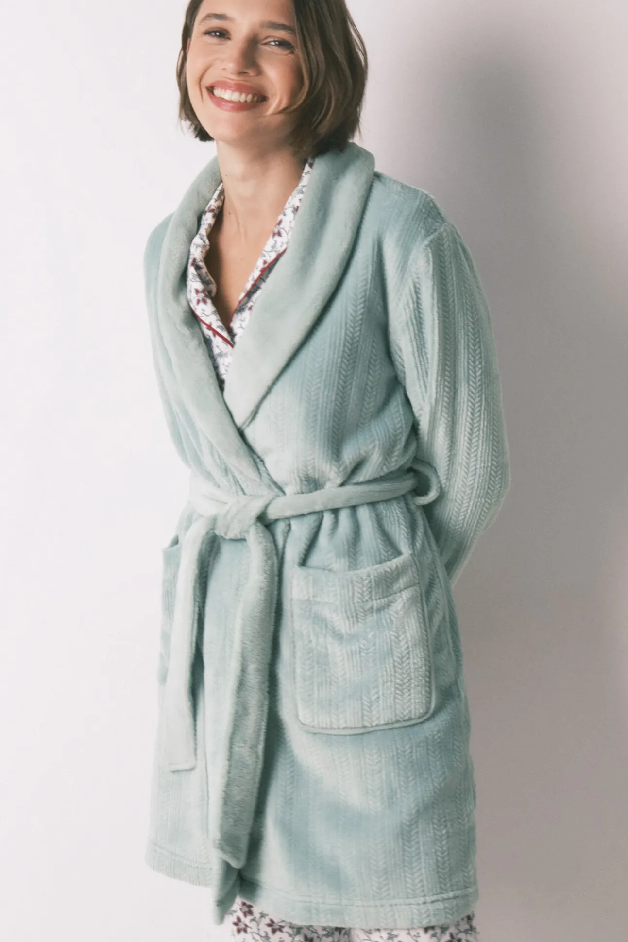 Robe midi cruzado de polar azul