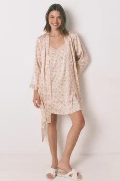 Robe solto de cetim midi com flor rosa