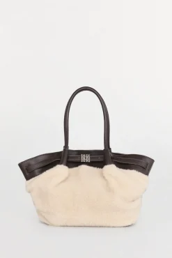 Saco de compras combinado em pele de carneiro
