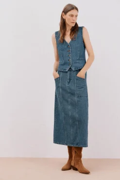 Saia jeans texturizada
