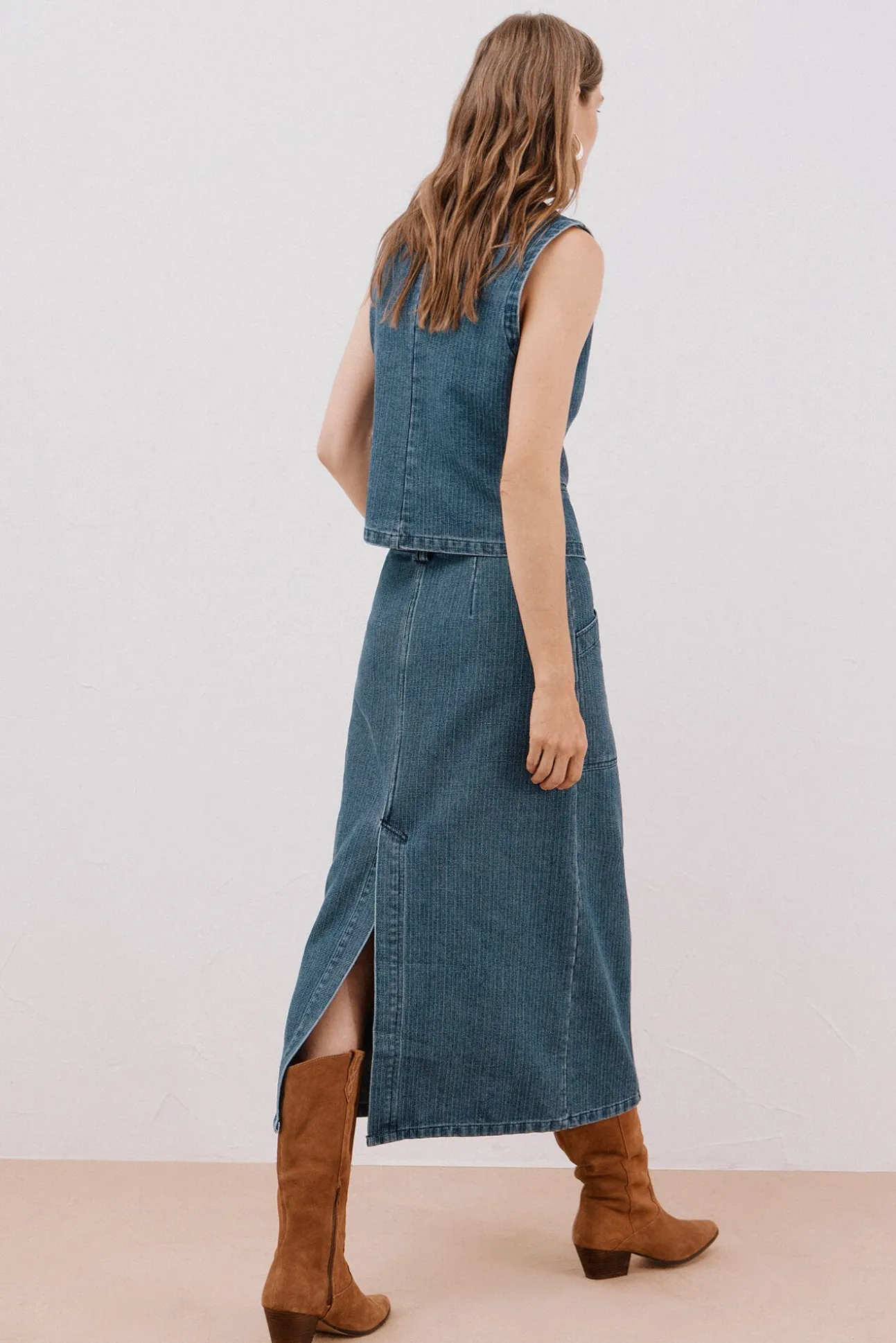 Saia jeans texturizada