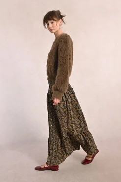 Saia longa com estampado e babados