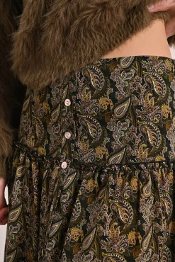 Saia longa com estampado e babados