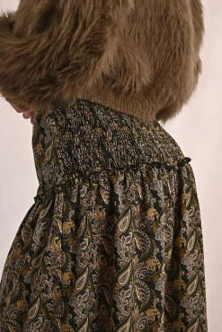 Saia longa com estampado e babados