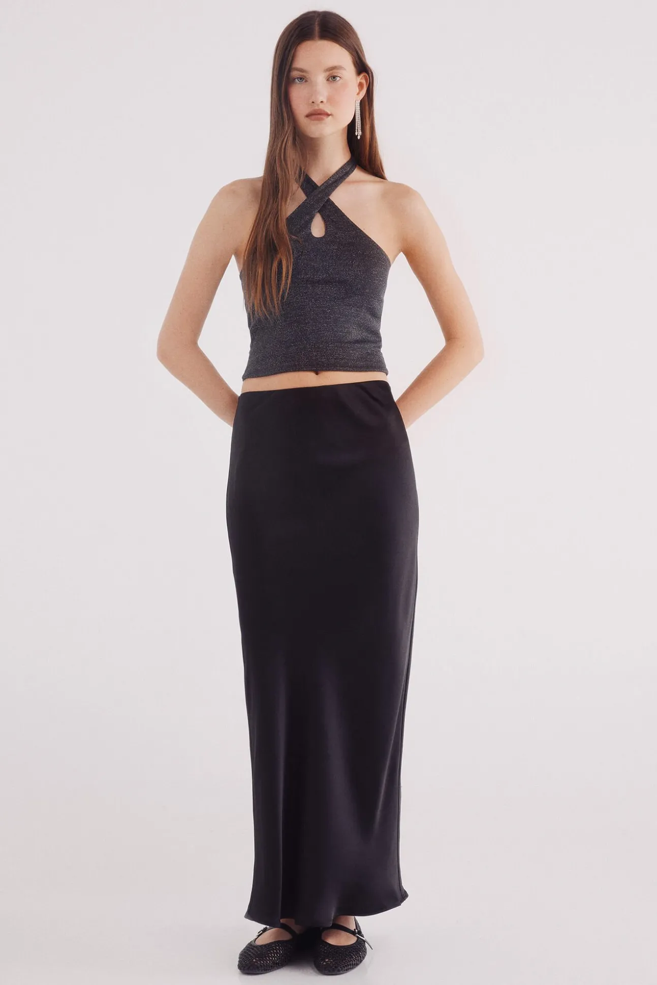 Saia midi acetinada