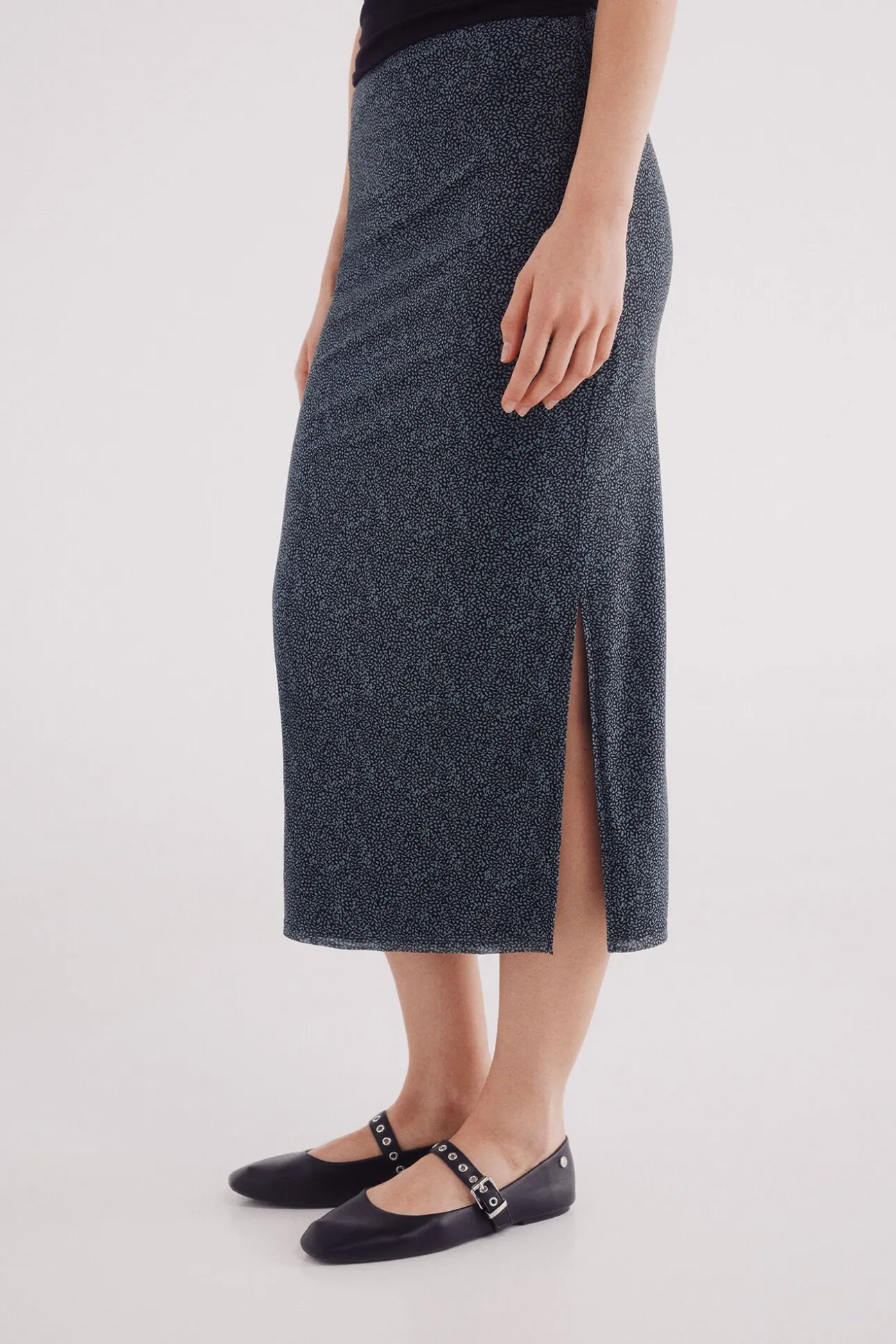 Saia midi de chiffon estampada