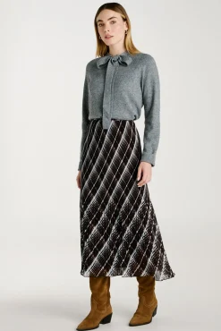 Saia midi plissada de chiffon