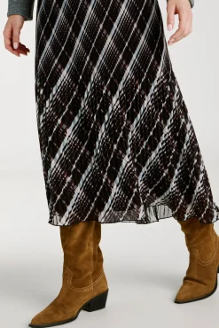 Saia midi plissada de chiffon