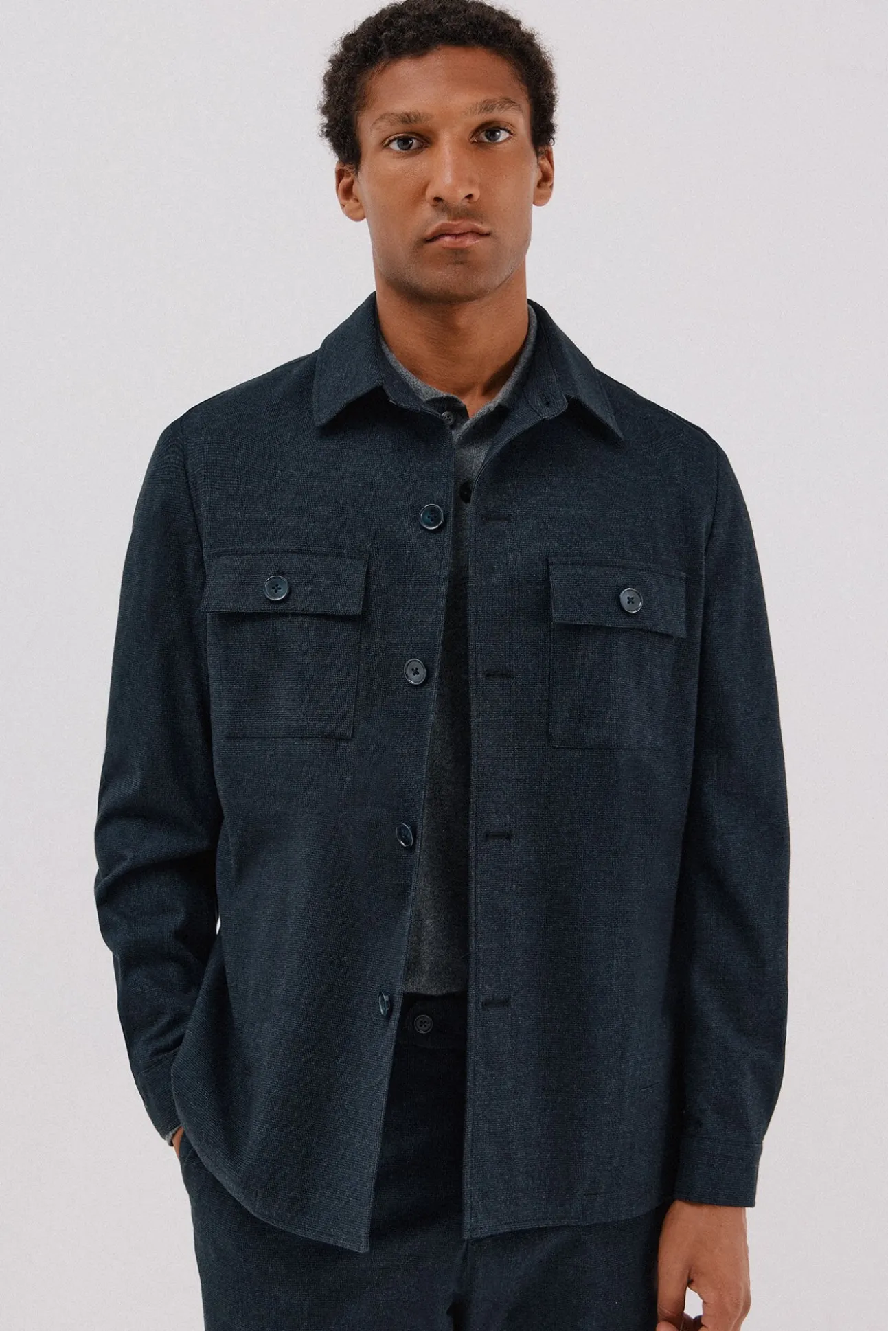 Sobrecamisa de algodão micro-xadrez