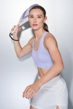 Soutien desportivo reversível lilás e branco